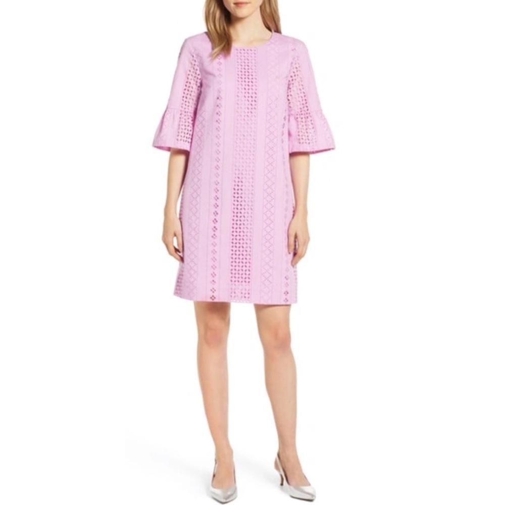 J. Crew 100% Cotton Flutter Sleeve Eyelet Dress In Sundrenched Peony